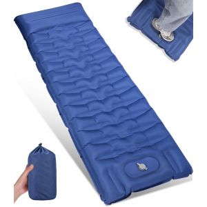 Wqd-Matelas Camping Autogonflant Tapis De Sol Camping Matelas Autogonflant 1 Personne,Tapis De Couchage Gonflable Avec Pompe &Agrave; Pied,13cm &Eacute;pais, Peut &Ecirc;tre &Eacute;piss&eacute;, Plein Air Randonn&eacute;e (Bleu) - Neuf