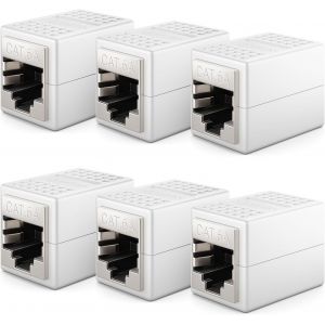KAL-6 Pièces Rj45 Coupleur (10 Gbit/S) Câble Lan Extension Câble Réseau Adaptateur Ethernet Connecteur Compatible Cat8, Cat7, Cat6, Cat5 Câble Patch Lan Dsl Poe 2X Rj45 Femelle - Blanc - Neuf