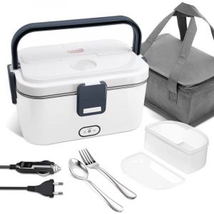 1.8L Electric Lunch Box - White, 12V 24V 220V 3-in-1 Electric Lunch Box with Lunch Bag and Removable Stainless Steel Lunch Box for Cars, Trucks, Offices and Homes - Neuf