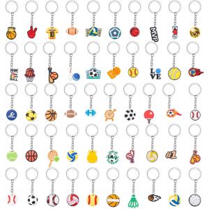 Lbgwp60-Lot De 50 Porte Clé Sport Pour Enfants Porte-Clés De Basket Baseball Football Volleyball Mini Porte Clés En Pvc Pour Cadeaux De Fête D'anniversaire, Décorations De Fête Sur Le Thème - Neuf