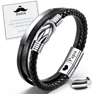 Eryi-Cadeau Papa Beau Papa Bracelet En Cuir Fête Des Pères Anniversaire Noël Homme Bijoux Idee Cadeau - Neuf