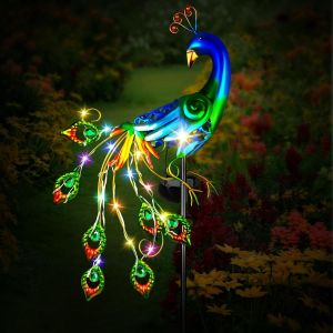 Sansh-Lampe Solaire De Jardin, Statue Paon En Métal Lumière Solaire Exterieur, Ip44 Paon Poteaux Lumineux Veilleuse Décorative De Jardin Pour Pelouse Patio - Neuf