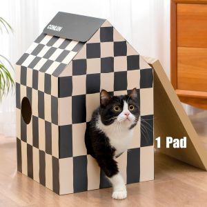 Cmws-Maison Pour Chat En Carton Avec Griffoir Et Herbe &Agrave; Chat, Facile &Agrave; Assembler, Id&eacute;ale Pour D&eacute;corer Votre Int&eacute;rieur, Parfaite Comme Cadeau D'anniversaire Pour Votre F&eacute;lin - Neuf