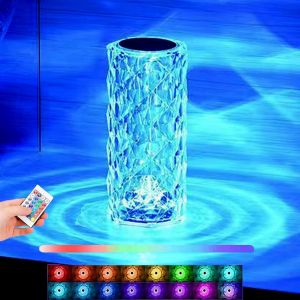 Lampe De Bureau En Cristal Rose, Veilleuse Avec 16 Couleurs Rvb, Tactile Et Télécommande, Rechargeable Par Usb, Lampe De Table Moderne En Diamant Pour Chambre À Coucher, Salon - Neuf