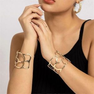 M&eacute;tal Creux Fleur Bracelet Femmes Ouvrir R&eacute;glable Large Manchette Bracelet Bijoux Mjk - Neuf