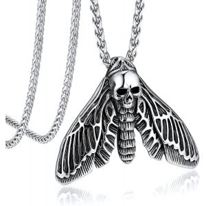 Kal-Collier Homme Poulpe/Araign&eacute;e/Papillon De Nuit En Acier Inoxydable/Noir, Pendentif Animal, Bijou De Punk Style - Neuf