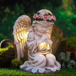 Nouvelhorizonstore-Ange Priant,Statues Solaires De Jardin,Sculpture D'ange F&iquest;&iquest;&iquest;&iquest;Rique,Statue Jardin Exterieur,Figurine D'ange Gardien Avec Lanterne Solaire Led,Figurine D'ange Gardien Led En Pri&iquest;&iquest;Re - Neuf