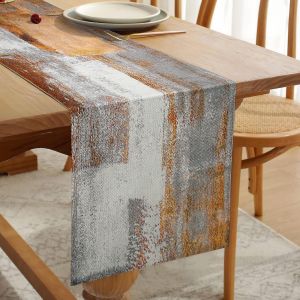 Chemin De Table Moderne Coton Lin Accent Marron Et Gris Double Couche &Eacute;paissir Tissu D&eacute;coratif Pour F&ecirc;te D&icirc;ner Vacances Cuisine Banquet Restaurant Ext&eacute;rieur 33 Cm X 183 Cm Lavable En Machine - Neuf