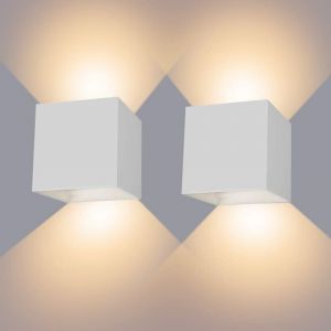 Applique Murale Led 12 W, Intensité Variable, Étanche Ip65, Design Haut/Bas, Blanc Chaud 3 000 K, Pour Salon, Chambre À Coucher, Allée, Lot De 2 (Blanc) - Neuf