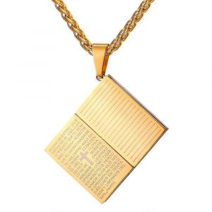 Religieux J&eacute;sus Bleu Holly Bible Colliers Pendentifs 316l En Acier Inoxydable Livre Breloques Pouvoir Chr&eacute;tien Collier P2436g - Neuf
