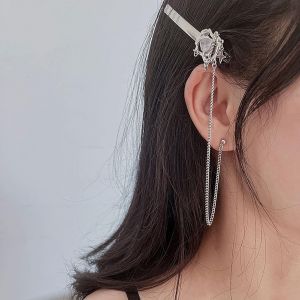 Kalvd-Barrette En Cristal Barrette En M&eacute;tal Argent Cz Pince &Agrave; Cheveux Longue Cha&icirc;ne Boucle D'oreille Barrette &Agrave; Cheveux Strass Brillant Accessoires Pour Cheveux Pour Femmes Et Filles Cadeaux - Neuf