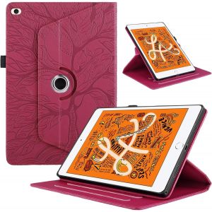 KAL-Coque Pour Ipad Mini 7.9"" 2019 Ipad Mini 5/4/3/2/1 Flip Pu Cuir 360Rotatif Multi-Angle Stand Housse Avec R&eacute;veil/Sommeil Automatique Vie Arbre Rotating Tablette Protection Cover,Rouge - Neuf