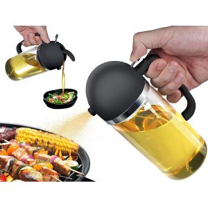 Flacon Distributeur Et Vaporisateur D'huile De 550 Ml Avec Bec Verseur, Noir - Neuf