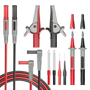 Lot de 10 c&acirc;bles de test multim&egrave;tre-Sondes de 4 mm-Fiche banane avec pinces crocodiles-Sondes pour test &eacute;lectrique-1000 V 10 A - Neuf