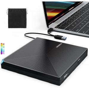 Lecteur CD Externe USB 3.0 et Type-C Portable CD/DVD +/-RW Graveur DVD Externe, Ultra Mince Lecteur DVD Externe pour PC Laptop Desktop iMac MacBook Pro/Air Windows 11/10/8/7/XP Linux Mac OS - Neuf