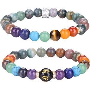 Bracelets Chakras Pour Femme - Yoga 7 Cristaux De Chakra - Bracelet En Pierre Précieuse - Bracelets De Méditation D'énergie En Cristal De 8 Mm, 18,5 Cm, Pierre - Neuf