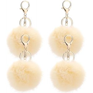 KAL-Lot De 4 Porte-Clés Pompon En Fausse Fourrure Pendantif Pour Sac À Main Voiture Bagage Porte-Clé Saint-Valentin Anniversaire - Neuf