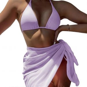Ensemble De Bikinis Licol Pour Femmes 3 Pièces Maillot De Bain À Lacets De Couleur Unie - Neuf