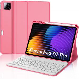 Étui Clavier Xiaomi Pad 7/7 Pro 2025 11.2 Pouces, Azerty Français Clavier Bluetooth Magnétique Détachable Avec Fente Pour Stylo Pour Tablette Xiaomi Pad 7/7 Pro, Rouge[Z277] - Neuf