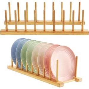 Tianyi-2 Pcs Support En Bambou Pour Assiettes, Égoutoire Vaisselle Bois, Support En Bois Pour Assiettes, Égouttoir Bambou Pour Bol, Tasses, Planche À Découper, Cd, Livres - Neuf