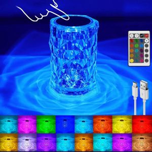 Kalanka-Lampe Cristal À Led Avec 16 Couleurs,4 Modes Usb Lampe En Cristal Avec Télécommande,Lampe Nuit Tactile,Lampe De Table En Cristal,Lampe De Chevet Led Rgb,Lumière D'ambiance Rechargeable Pour C - Neuf