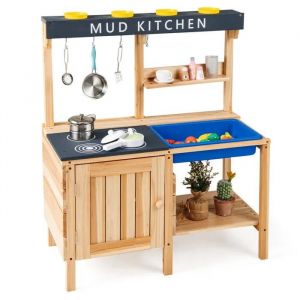 COSTWAY Cuisine Enfants 3-8 Ans en Bois avec 8 Accessoires en Bois de Sapin 80 x 40 x 94 cm (L x l x H) - Neuf