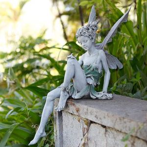 Statue De Fée Assise, Elfe Assis, Fée Assise Tudor Et Turek, Statue Décorative Pour Jardin, Résine, Grise, Pour Décorations De Jardin, Intérieur Et Extérieur, 15 Cm - Neuf