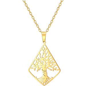 Kal-Collier Rhombique Arbre De Vie En Acier Inoxydable Collier Pendentif Arbre De Vie De Famille Inspiré Par La Nature Bijoux Spirituels Pour Femme Homme - Neuf