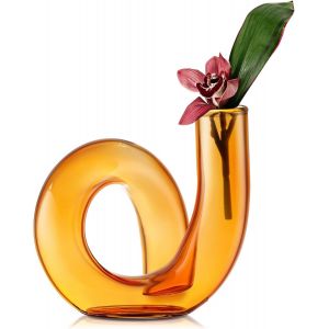 Bnhgc-Petit Vase À Fleurs En Verre Orange - Fait À La Main, Décoratif Géométrique Pour Centres De Table Modernes, Salon, Bureau - Abstrait De 12cm Pour Fleurs Simples Et Sèches - Neuf