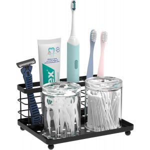 Nsiecd-Porte-Brosse &Agrave; Dents, Porte Brosse &Agrave; Dents &Eacute;lectrique &Agrave; 3 Fentes Avec Plateau Amovible, Support En Acier Inox Pour Dentifrice Et Rasoir, Organisateur De Brosse &Agrave; Dents Salle De Bains, Noir - Neuf