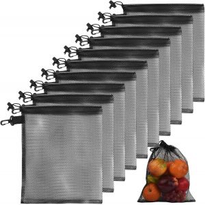 acdsgd-10 Pcs Sac en Maille avec Cordon de Serrage, Sac de Rangement Filet en Nylon, Poches de voyage de Serrage R&eacute;glable Noire, Sacs de Lavage de Linge pour Golf Jouets de Plage Plong&eacute;e Tennis Natation - Neuf