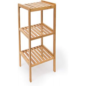 Ulteronixshop-10013496 &Eacute;tag&egrave;re en bambou pour salle de bain Rangement HxlxP : 79 x 33 x 33 cm meuble colonne sur pied 3 niveaux en bois naturel pour la cuisine 3 niveaux couloir cave jardin, nature - Neuf