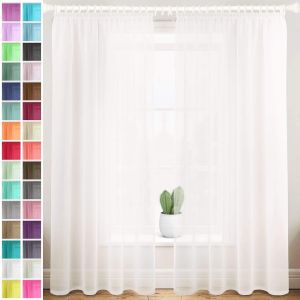 Lot De 2 Rideaux En Voile Tissé Pour La Cuisine, Avec Embrasses Incluses (28 Couleurs Disponibles) - Neuf