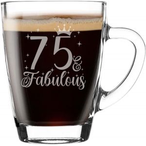 Eryi-Tasse En Verre Gravée 75 & Fabulous Pour Les Amateurs De Café, Tasse À Thé Pour Les 75 Ans, Tasse À Café Amusante Pour Homme Ou Femme - Neuf