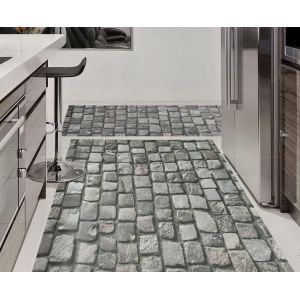 Tapis Vinylique Pour Salon,Cuisine,S&eacute;jour,Entr&eacute;es,Salles De Bain Ou Chambres Avec Envers Pvc Antid&eacute;rapant Design Num&eacute;rique De Pierres Grises Beige Avec Mousse - Neuf