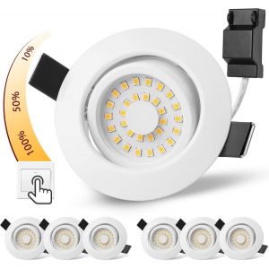 Spot LED Encastrable Blanc Dimmable Extra Plat 5W Spot LED 220V Blanc Neutre 4000K Éclairage Encastré 68mm, IP44 Luminaires Encastrés, Orientable Spot de Plafond de Salle de Bain, Chambre, Lot de 6 - Neuf