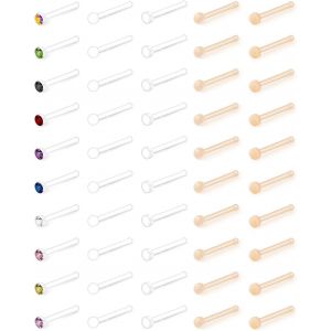 Nbgcm-Piercing Nez Studs 14g/16g/18g/20g/22g Clair Retenue Avec Coloré Cz Acrylique Bioflex Clair Retainers Studs De Nez Anneau De Nez Bijoux De Piercing Pour Femmes Hommes - Neuf