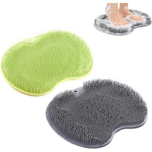 2 Pièces Tapis Douche,Brosse Pieds En Silicone Tapis De Bain Antidérapants Multifonction Repose Pied Douche Ventouse Pour Nettoyer Et Exfolier Les Pieds(Gris,Vert) - Neuf