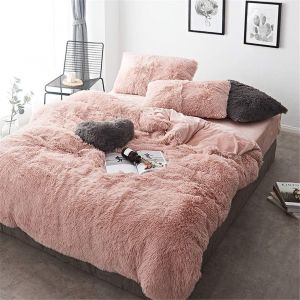 Ulteronixshop-Housse De Couette 200x200cm Rose Peluche Flanelle Hiver Chaude Duveteuse Parure De Lit 2 Personnes 3 Pi&egrave;ces Avec Fermeture &Agrave; Glissi&egrave;re + 2 Taies D'oreiller 65x65cm - Neuf