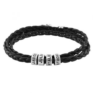 Bracelet En Cuir Tressé Personnalisé Pour Homme Avec Perles Personnalisées, Gravé Avec Des Noms - Neuf