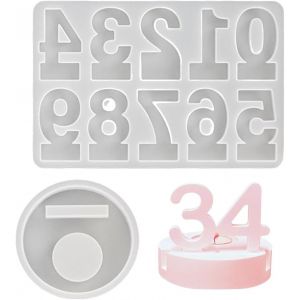 TIANYI-2 Pcs Silicone Numérique Moule,Moule Epoxy Numérique,0-9 Moule En Silicone De Forme Numérique,Moules en silicone avec Bougeoir,Pour Bricolage Artisanat Maison Décoration Moule En Plâtre - Neuf