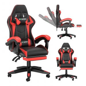Fauteuil Gamer, Chaise Gaming Avec Repose-Pieds T&eacute;lescopique, Dossier Inclinable &Agrave; 155&deg;, Avec Lombaire&appui-T&ecirc;te Appui, Rouge - Neuf