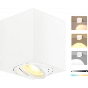 KAL-Spot En Saillie Carré Dimmable, Ø80X50Mm Spot Plafonnier, Orientable 30°, Spots De Plafond Incluse Remplaçable 6W 580Lm Led Modules, 3000K/4000K/6500 Aluminium Downlight(Blanc) - Neuf
