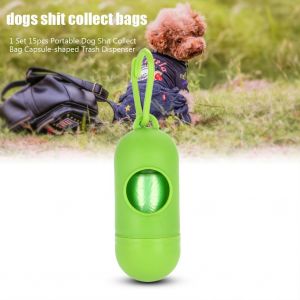 Hjlian 1 Lot De 15 Sacs De Collecte De Crottes De Chien Portables, Distributeur De Dechets En Forme De Capsule, Vert - Neuf