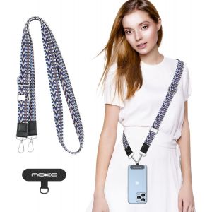 Kal-Universal Phone Lanyard, Chaîne De Téléphone Portable Tressée Sangle À Bandoulière Antivol Détachable Femmes Lanières De Téléphone Portable Autour Du Cou Avec Patchs Pour Iphone, Indigo - Neuf