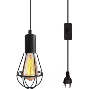 Kal-Suspension Luminaire Industrielle Luminaire Plafonnier Industriel Lustre Industriel Vintage Noir Lampe Cage,4.5m Cable Avec Interrupteur,Douille E26/E27 Lustre Avec Prise Pour Cuisine Bar Café(4. - Neuf