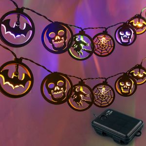 Guirlande Lumineuse À 20 Led, 3 Pièces, Motif Tête De Mort, Orange, Fantôme, Blanc, Violet, Chauve-Souris, À Piles, Pour Fête De Noël En Intérieur - Neuf
