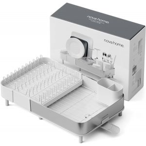 Égouttoir À Vaisselle Extensible Blanc | Égouttage Efficace Au Design Moderne Et Minimaliste | Acier Inoxydable Anti-Traces Avec Bec De Vidange Orientable Et Pieds Stables En Caoutchouc - Neuf