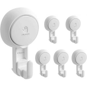 MEVRONISSHOP-Lot de 6 Crochet Ventouse Mural Charge 5KG sans Per&ccedil;age/R&eacute;utilisable/Rotation &agrave; 360 Porte Serviette Douche Torchon Plaque Couronne sur Cuisine/Salle de Bain, Crochet Plastique Blanc - Neuf