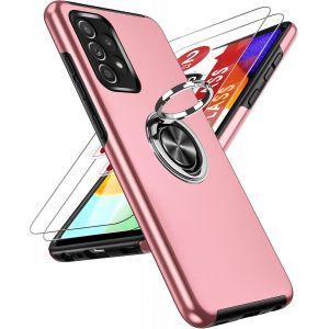 TRAHOO-Coque pour Samsung Galaxy A52 4G/5G/A52s 5G avec 2 Verre Tremp&eacute; Vitre Protection et Anneau Telephone, Militaire PC et TPU Silicone Etui Antichoc Housse pour Samsung A52 4G/5G/A52s 5G - Rose - Neuf